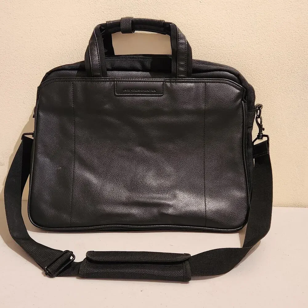 United Colors Of Benetton Men's Black Faux Leather Briefcase Travel Laptop Bag